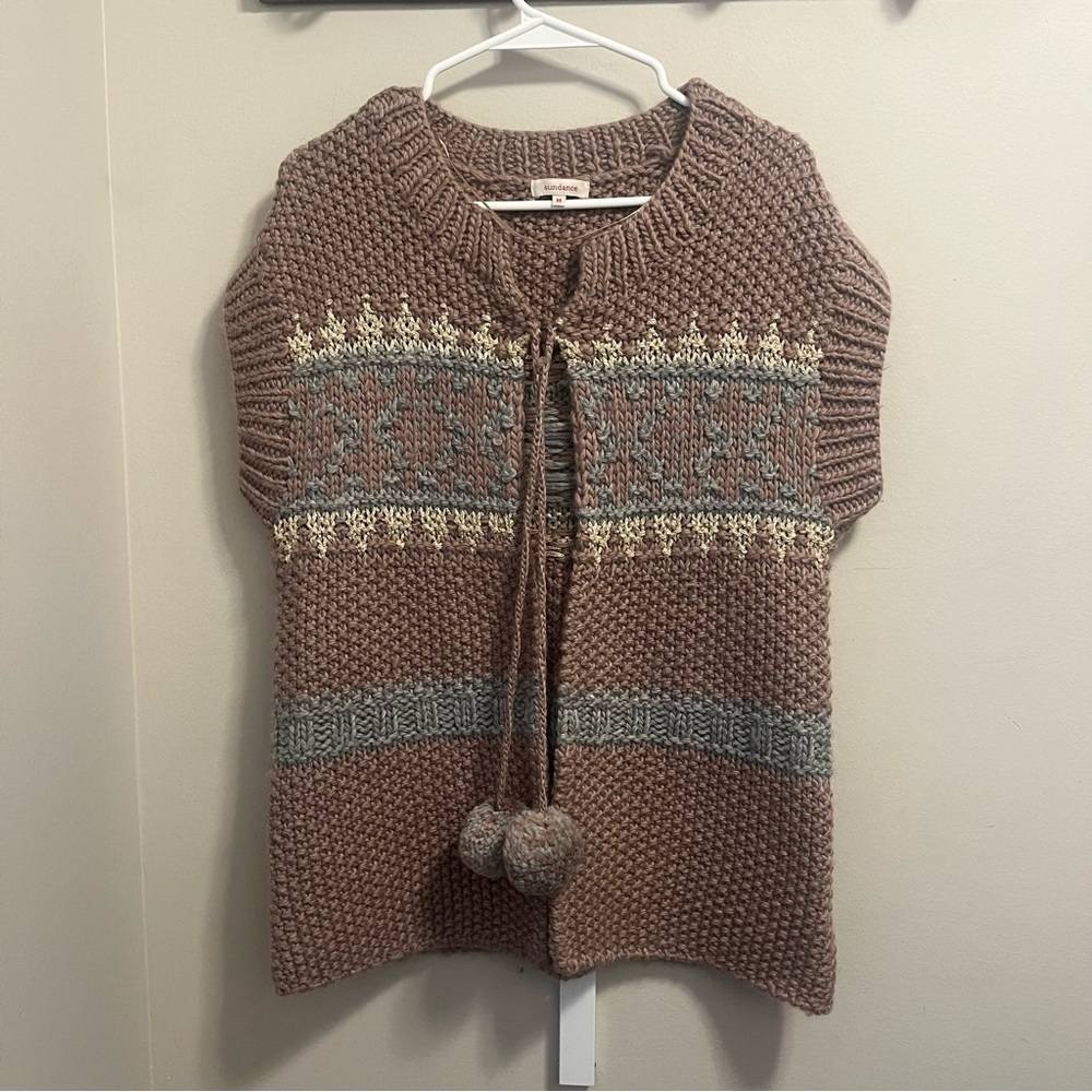 SUNDANCE CATALOG Cap Sleeve Knitted Pom Poms Cardigan Size Medium